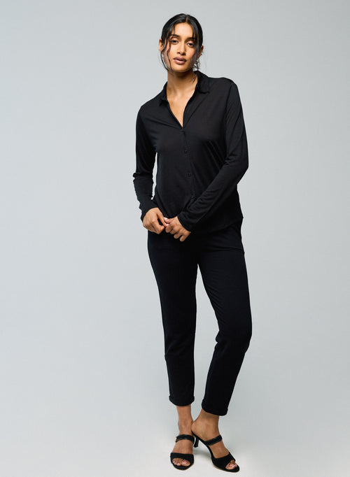 Chemise Noire Chemise Manches Longues en Lyocel / Laine vierge - MAJESTIC FILATURES