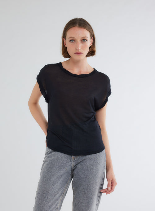 T-shirt Noir Col Rond sans manches en Micro Modal / Cachemire - MAJESTIC FILATURES