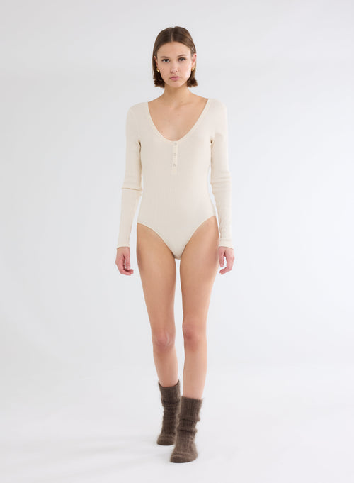 Body Blanc Col U Manches Longues en 100% Coton organique - MAJESTIC FILATURES