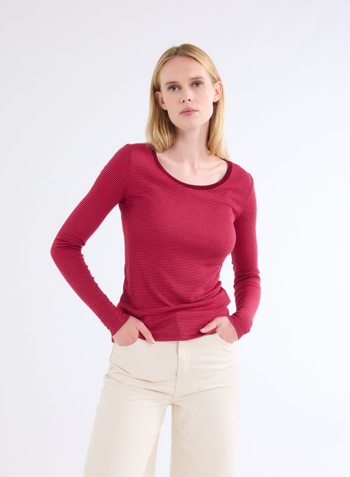 T-shirt Rouge Col U Manches Longues en Viscose - MAJESTIC FILATURES