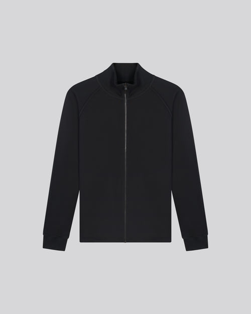 Schwarze Strickjacke mit hohem Kragen und langen Ärmeln aus Bio-Baumwolle - MAJESTIC FILATURES