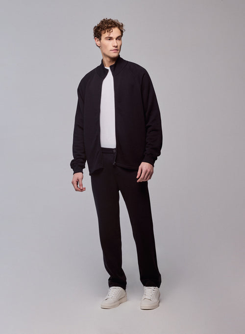 Schwarze Strickjacke mit hohem Kragen und langen Ärmeln aus Bio-Baumwolle - MAJESTIC FILATURES