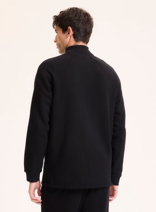 Schwarze Strickjacke mit hohem Kragen und langen Ärmeln aus Bio-Baumwolle - MAJESTIC FILATURES
