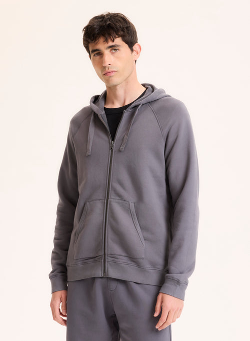 Gilet Gris Col Rond Manches Raglan longues en Coton organique - MAJESTIC FILATURES