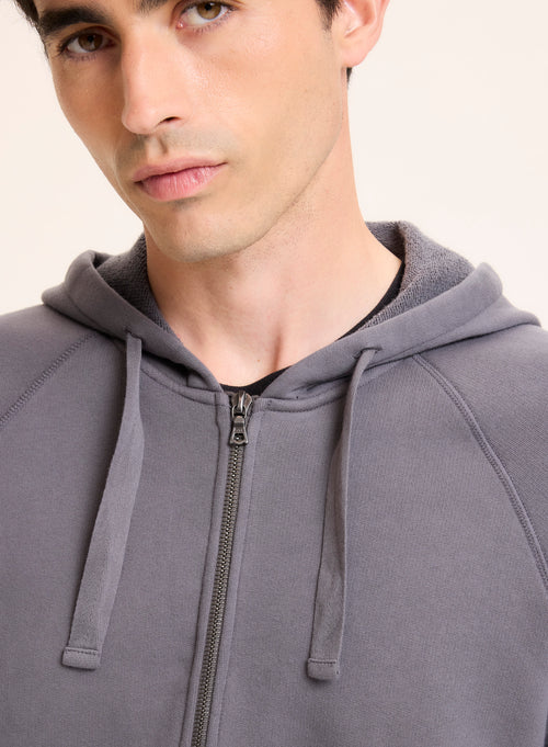 Gilet Gris Col Rond Manches Raglan longues en Coton organique - MAJESTIC FILATURES