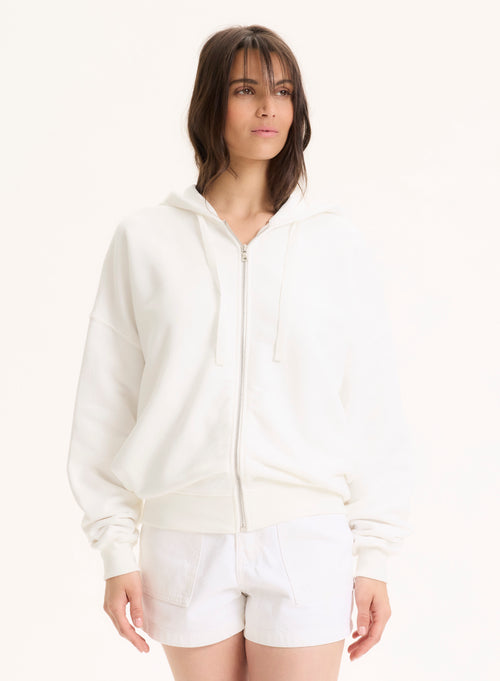 Gilet Blanc Col Rond Manches Longues en Coton organique - MAJESTIC FILATURES