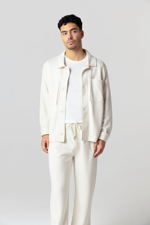 Jacke mit V-Ausschnitt und langen Ärmeln aus Lyocel, Tencel / Bio-Baumwolle in Weiß - MAJESTIC FILATURES