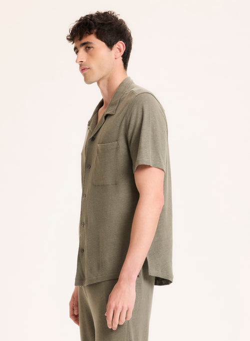 Chemise Vert Col Chemise Manches Courtes en Lin - MAJESTIC FILATURES