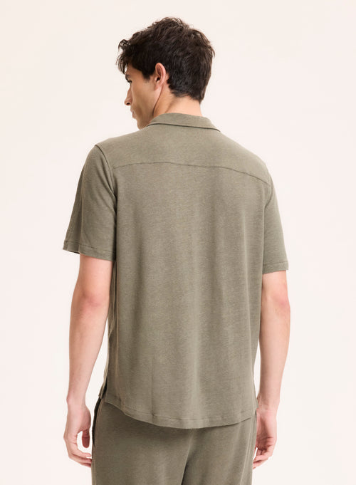 Chemise Vert Col Chemise Manches Courtes en Lin - MAJESTIC FILATURES