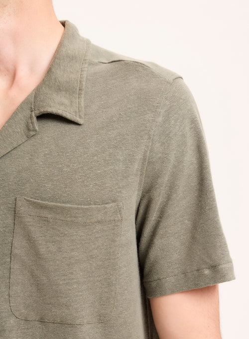 Chemise Vert Col Chemise Manches Courtes en Lin - MAJESTIC FILATURES