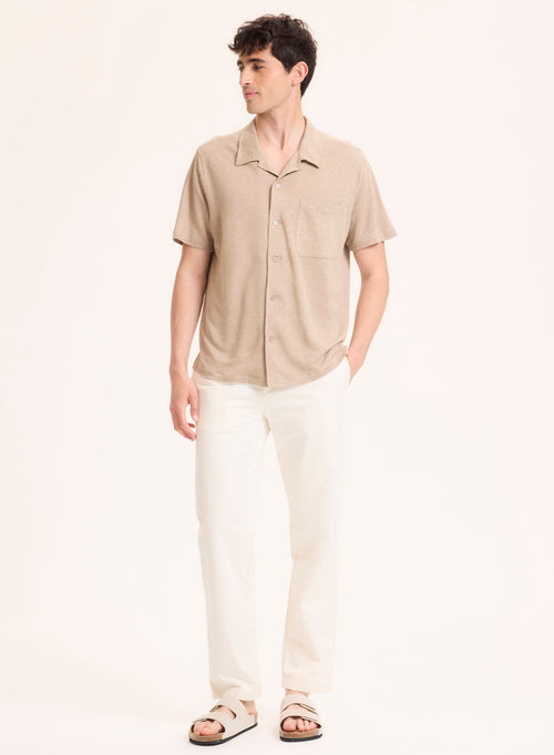Chemise Beige Col Chemise Manches Courtes en Lin - MAJESTIC FILATURES