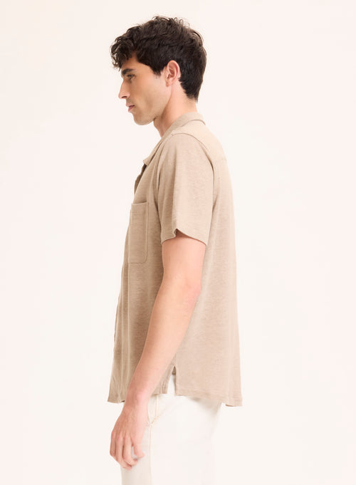 Chemise Beige Col Chemise Manches Courtes en Lin - MAJESTIC FILATURES