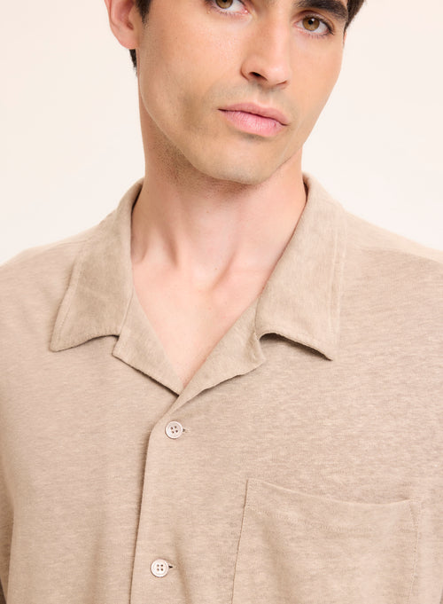 Chemise Beige Col Chemise Manches Courtes en Lin - MAJESTIC FILATURES