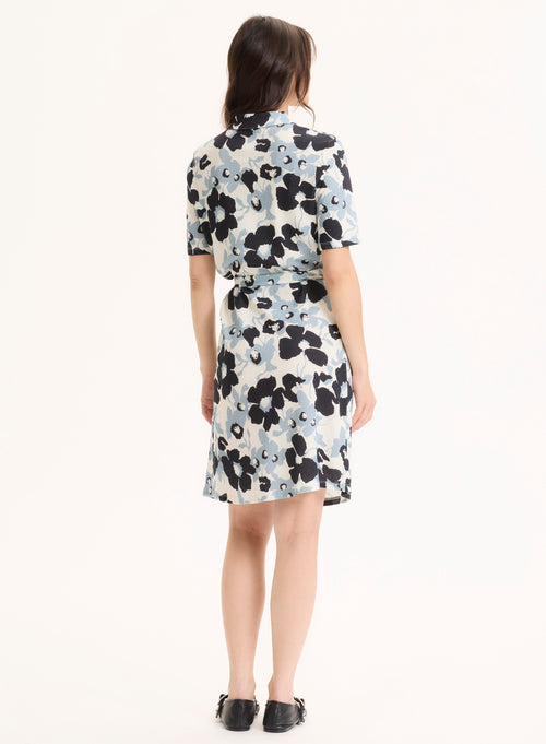 Robe Bleue Col Chemise Manches Courtes en Coton organique / Lin - MAJESTIC FILATURES
