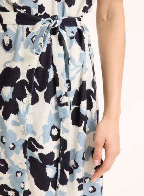 Robe Bleue Col Chemise Manches Courtes en Coton organique / Lin - MAJESTIC FILATURES
