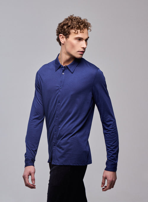 Navy Shirt Langarmshirt aus Bio-Baumwolle / Polyester - MAJESTIC FILATURES