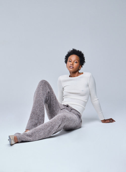 Weißes langärmeliges Kaschmir-Rollkragen-T-Shirt - MAJESTIC FILATURES