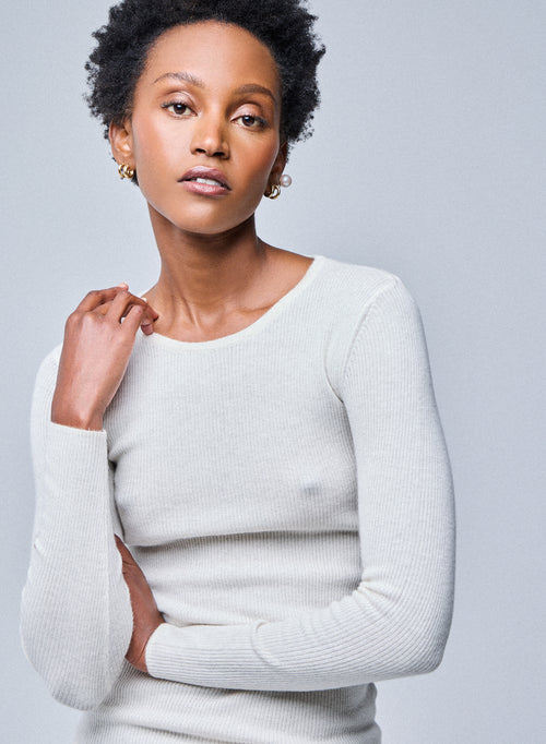 Weißes langärmeliges Kaschmir-Rollkragen-T-Shirt - MAJESTIC FILATURES