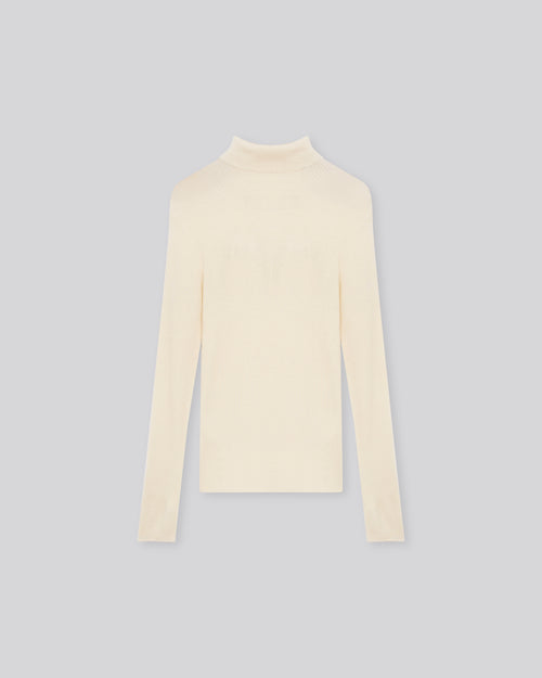 T-shirt Blanc Col Montant Manches Longues en Cachemire - MAJESTIC FILATURES