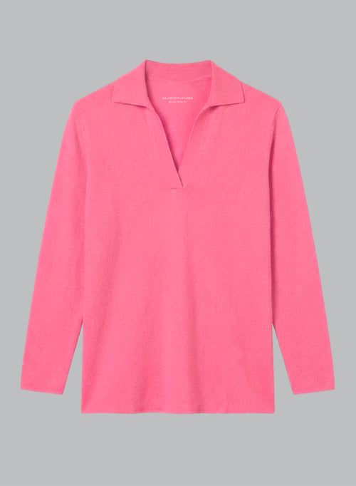 Polo Rose Manches Trois quarts en Cachemire - MAJESTIC FILATURES