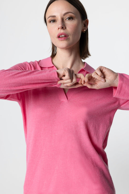 Polohemd mit Dreiviertelärmeln aus Kaschmir in Rosa - MAJESTIC FILATURES