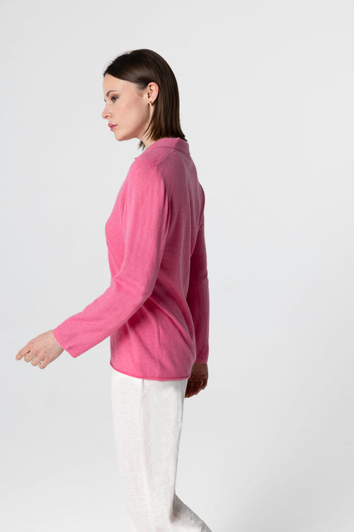Polo Rose Manches Trois quarts en Cachemire - MAJESTIC FILATURES