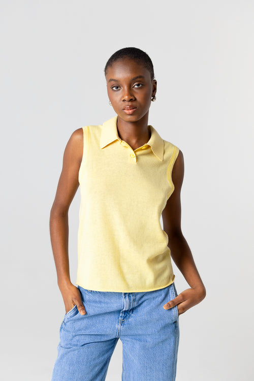 Ärmelloses Kaschmir-Polohemd in Gelb - MAJESTIC FILATURES