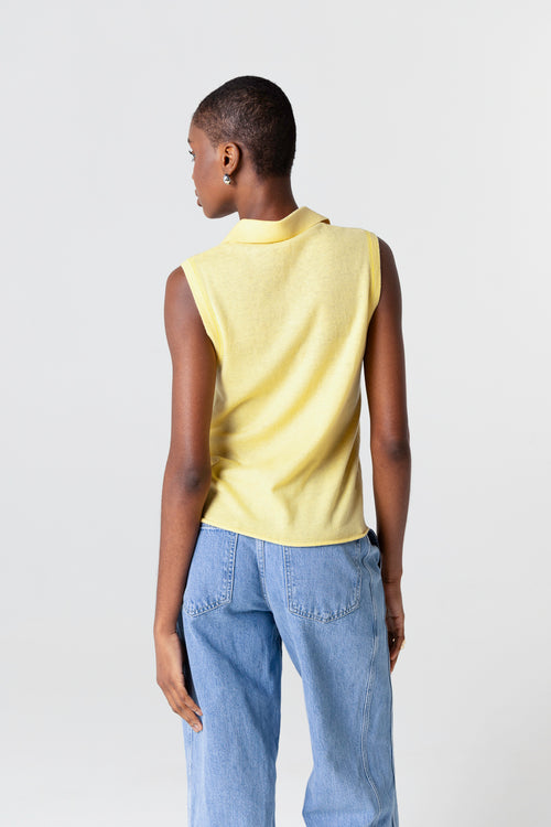 Ärmelloses Kaschmir-Polohemd in Gelb - MAJESTIC FILATURES