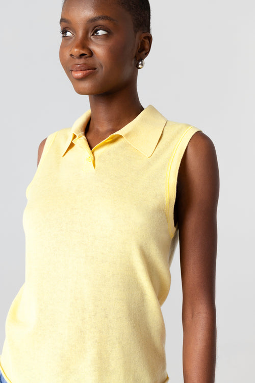 Ärmelloses Kaschmir-Polohemd in Gelb - MAJESTIC FILATURES