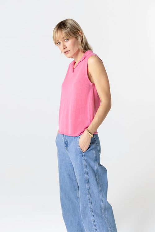 Polo Rose Sans Manches en Cachemire - MAJESTIC FILATURES