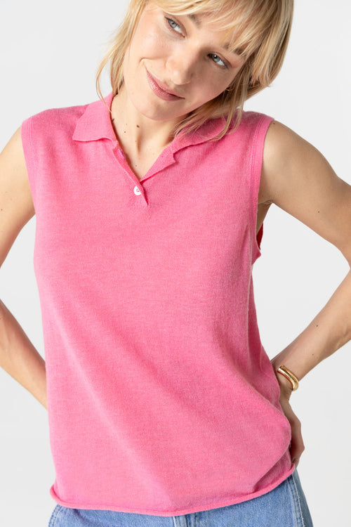 Polo Rose Sans Manches en Cachemire - MAJESTIC FILATURES