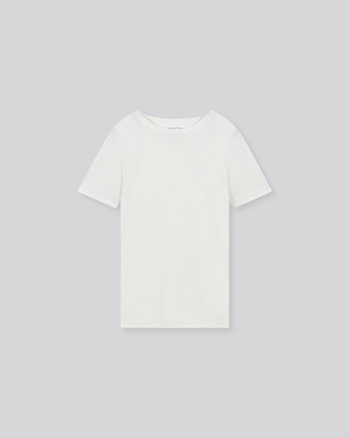 Weißes Kaschmir-T-Shirt mit Rundhalsausschnitt und kurzen Ärmeln - MAJESTIC FILATURES
