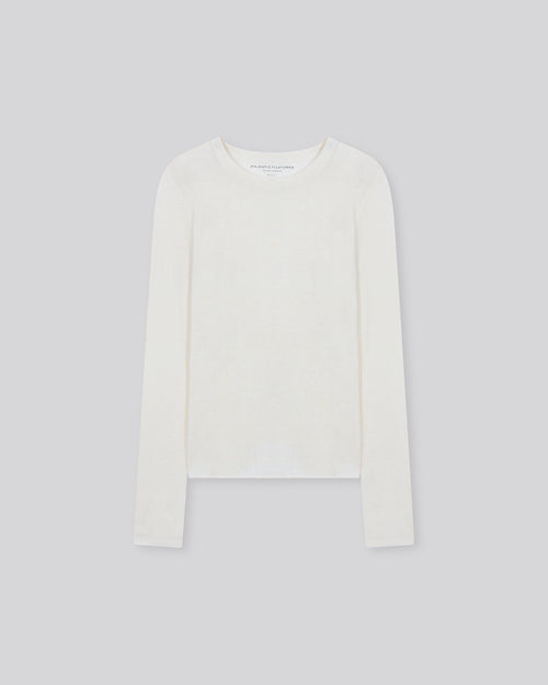 T-shirt Blanc Col Rond Manches Longues en Cachemire - MAJESTIC FILATURES