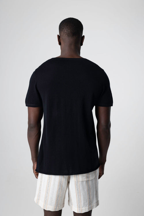 T-shirt Noir Col Rond Manches Courtes en Cachemire - MAJESTIC FILATURES