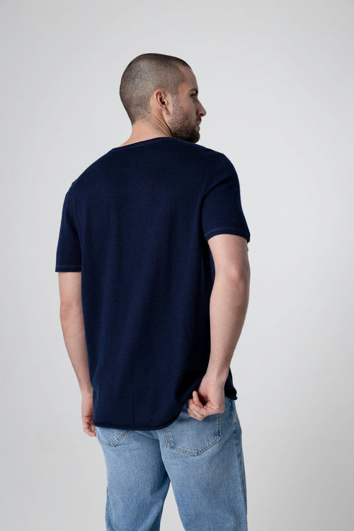 T-shirt Marine Col Rond Manches Courtes en Cachemire - MAJESTIC FILATURES