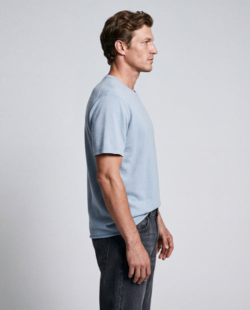 T-shirt Bleu Clair Col Rond Manches Courtes en Cachemire - MAJESTIC FILATURES