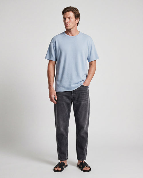 T-shirt Bleu Clair Col Rond Manches Courtes en Cachemire - MAJESTIC FILATURES