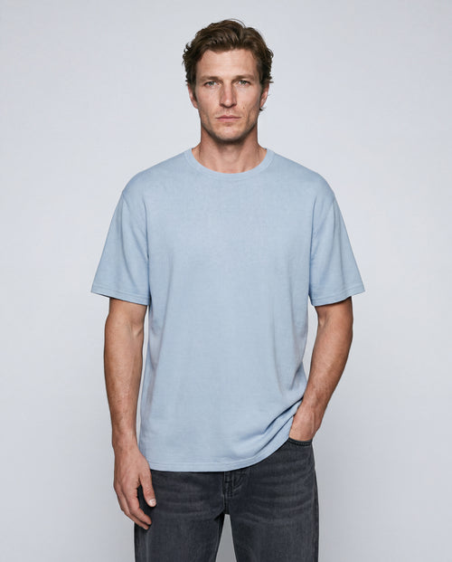 T-shirt Bleu Clair Col Rond Manches Courtes en Cachemire - MAJESTIC FILATURES