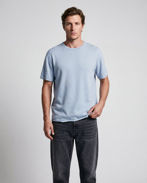 T-shirt Bleu Clair Col Rond Manches Courtes en Cachemire - MAJESTIC FILATURES