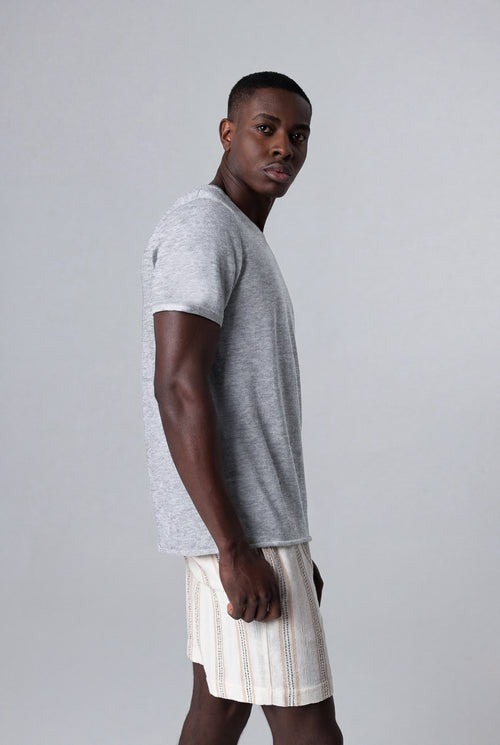 Rundhals-T-Shirt mit kurzen Ärmeln aus Kaschmir in Grau - MAJESTIC FILATURES