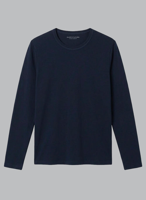 T-shirt Marine Col Rond Manches Longues en Cachemire - MAJESTIC FILATURES