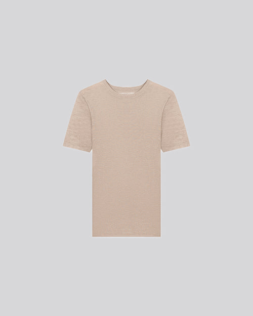 T-shirt Beige Col Rond Manches Courtes en Cachemire - MAJESTIC FILATURES