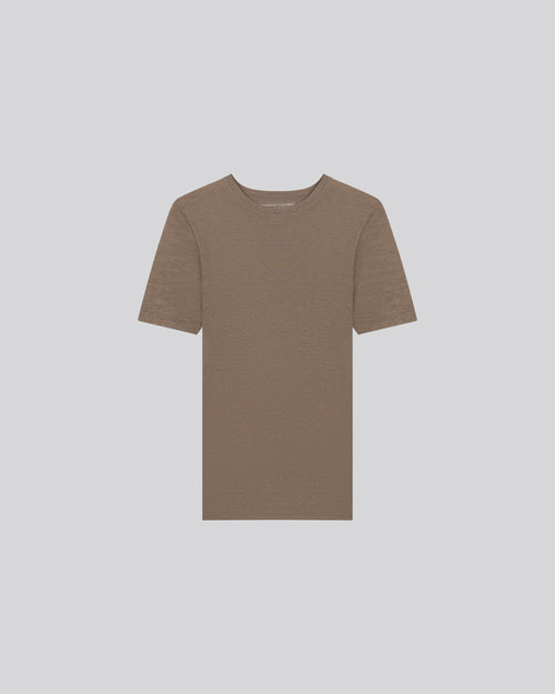 Beigefarbenes Kaschmir-T-Shirt mit Rundhalsausschnitt und kurzen Ärmeln - MAJESTIC FILATURES