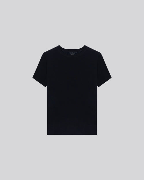 Marineblaues Kaschmir-T-Shirt mit Rundhalsausschnitt und kurzen Ärmeln - MAJESTIC FILATURES