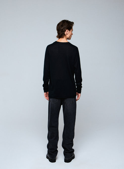 T-shirt Noir Col Rond Manches Courtes en Cachemire - MAJESTIC FILATURES