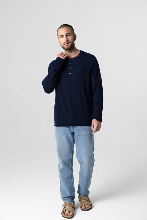 Tunesischer Rollkragenpullover mit langen Ärmeln aus Kaschmir in Marineblau - MAJESTIC FILATURES