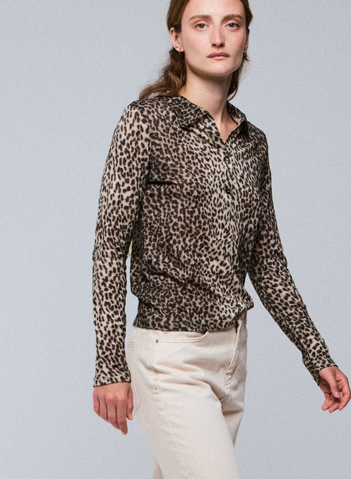 Beige Poloshirt Langarm Poloshirt aus Baumwolle / Kaschmir - MAJESTIC FILATURES