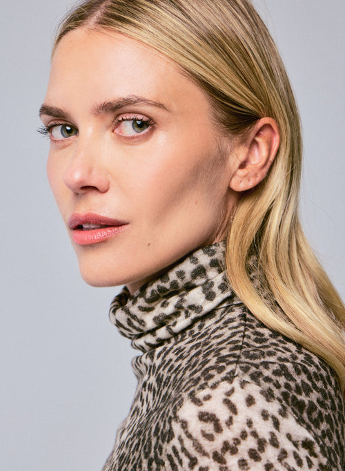 Beige langärmeliges Rollkragen-T-Shirt aus Bio-Baumwolle / Kaschmir - MAJESTIC FILATURES