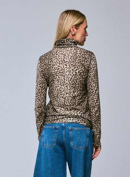 Beige langärmeliges Rollkragen-T-Shirt aus Bio-Baumwolle / Kaschmir - MAJESTIC FILATURES