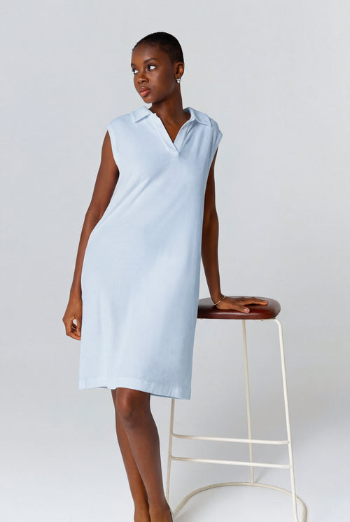 Robe Bleu Calanques Col Tunisien Sans Manches en Coton Organique / Polyamide - MAJESTIC FILATURES